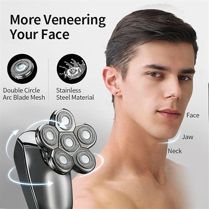 BAHREL Men's Electric Razo Compact Face Shaver with Long-Hair Trimmer 6 in 1 Beard Grooming Kit for Mustache Face Nose Hair Body Ideal Gifts for Men