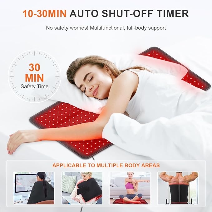 Red Light Therapy Mat for Body 406 LEDs 34.3x15.9 Near Infrared Light Therapy Pad 660nm &amp 850nm Light Blanket for Back Shoulder Waist Muscle Pain Relief with Smart Temp &amp Timer 60W