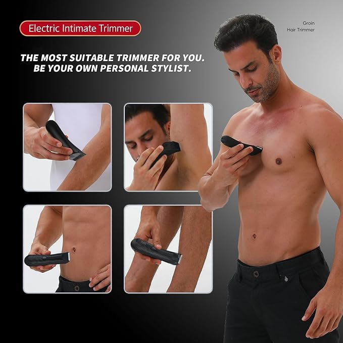 Electric Groin Nose &amp Ear Hair Trimmer Rechargeable Body Hair Trimmer with 3-Level Adjustable Comb IPX Waterproof Portable Grooming Tool for Men Black (Black)