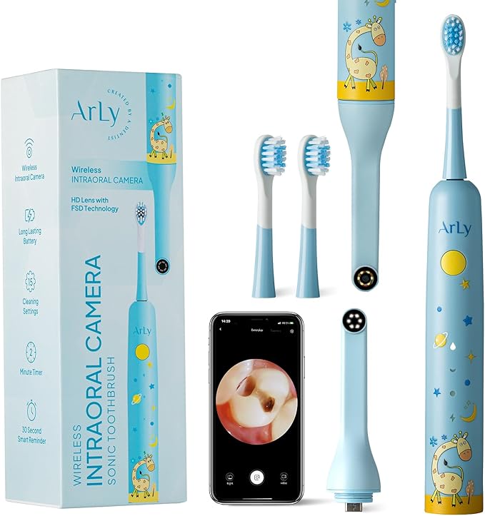 Arly Cam-Brush 2 - Wireless Intraoral Camera &amp Sonic Electric Toothbrush for Kids - Light Blue