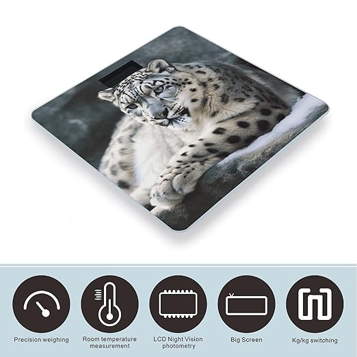 Snow Leopard Weight Scale Large Bathroom Scales Digital Weight with Bright LED Display Non Slip Automatic Weighing Scale Fashion Weighing Machine for Body
