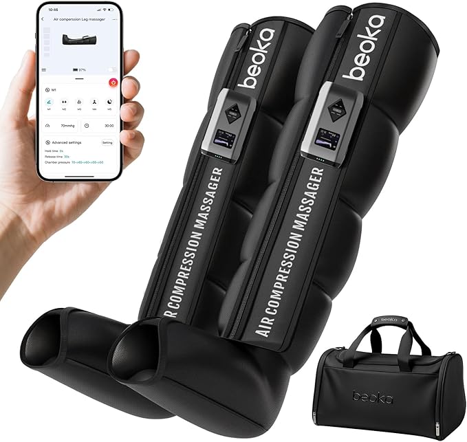 beoka Leg Massager for Circulation and Pain Relief Cordless Air Compression Boots with 5 Modes 15 Intensities for Athletes Runners and Travelers Leg Recovery System-M