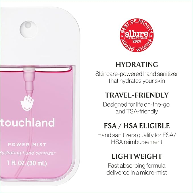 Touchland Hydrating Hand Sanitizer Spray – Juicy 5 Set (Citrus Grove Berry Bliss Wild Watermelon Peach Mango Passion) – 5 x 1 FL OZ Travel Size Mists