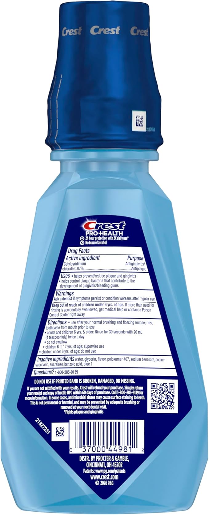 Crest Pro-Health Clean Mint Mouthwash CPC Antigingivitis/Antiplaque Mouthwash 500 mL (16.9 Fl Oz ) Pack of 4 Crest Mouthwash Gingivitis Treatment