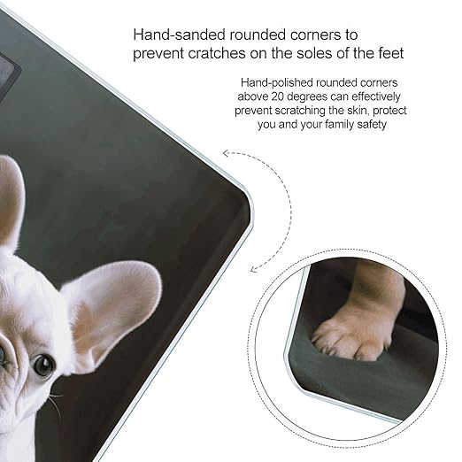 French Bulldog Puppies Scale for Body Weight High Precision Digital Weight Scales with LCD Display Anti-Slip Sturdy Slim Tempered Glass Bathroom Scale for Home Use