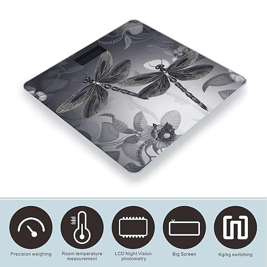 Dragonflies Grey Bathroom Scale Weight Scale for Body WeightHighly Accurate Digital Weighing Machine Clear LED Display Digital Bathroom Body Scale 400lb/182kg