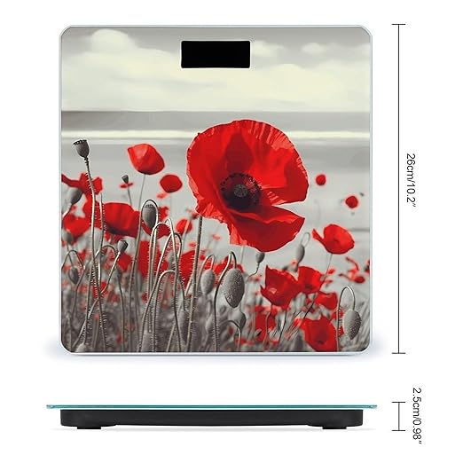 Red Poppy Flower Scale for Body Weight High Precision Digital Weight Scales with LCD Display Anti-Slip Sturdy Slim Tempered Glass Bathroom Scale for Home Use