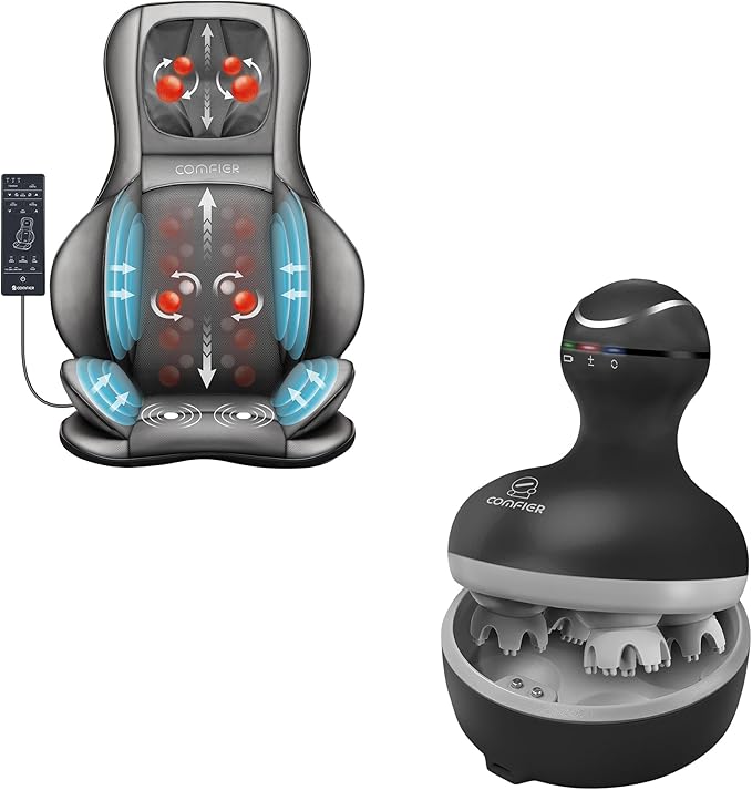 COMFIER Neck and Back Massager with HeatShiatsu Massage Chair Pad Portable with Compress Electric Scalp Massager Waterproof Electric Scal with Mutlti-Modes Vibration Handheld Portable Head Scratch