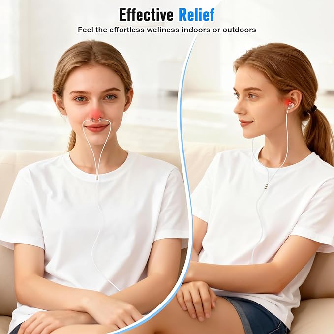 2-in-1 Red Light Therapy Device for Ears &amp Nose650nm LED for Ear ComfortSinus Support&amp Daily Relaxation with USB &amp Type-CIncludes Soft Silicone Tips and Travel Case