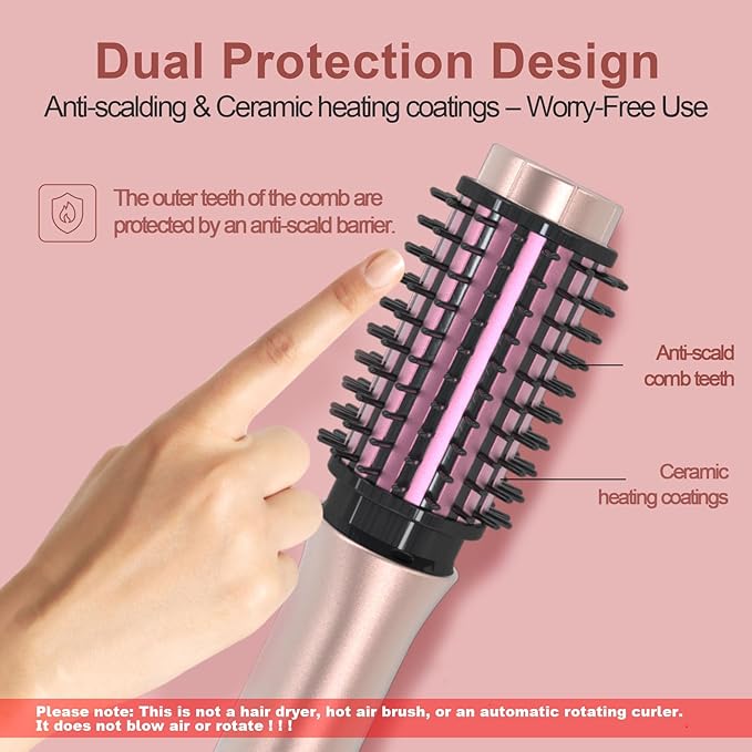 Youbella Cordless Hair Curling Iron Brush Mini Travel Hot Straightener Comb 3-in-1 Portable Wave Curling Wand 1.5″ Ionic Heated Brush USB Rechargeable Hair Curler Pink – No Automatic Rotation