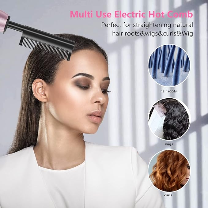 Dan Technology Curved 500-Degree Dual Voltage Electric Hot Comb Hair Straightener and Pressing Comb for Wigs and African American Hair