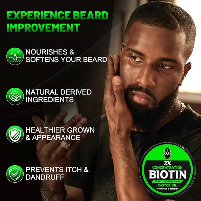 Beard Balm 2X Thickening Biotin with Castor Oil and Argan &amp Jojoba Oils Promotes Beard Growth Styles Strengthens &amp Softens Beards &amp Mustaches 2 Ounce Vanilla Cedar Orange | Thicke