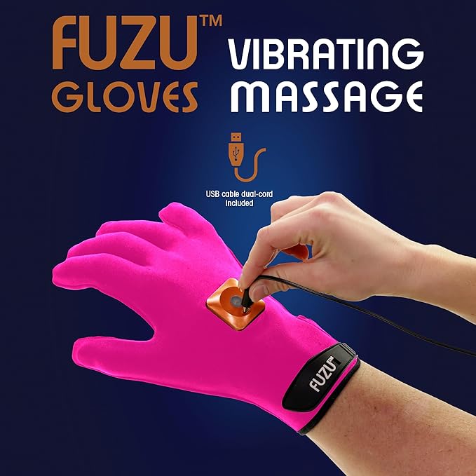 Fuzu Vibrating Massage Gloves Used for Couples Massages Massaging Sore Muscles Back Neck Shoulders Legs 20 Speeds &amp Patterns Rechargeable &amp Waterproof | Pair Eco-Friendly Packaging Pin