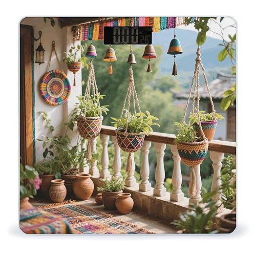 Boho Accent Weight Scale Large Digital Bathroom Scales with Bright LED Display Non Slip Digital Scale and Step On Fashion Weighing Machine for Body
