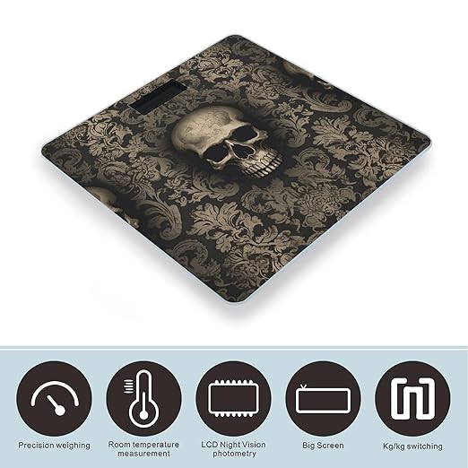 Gothic Wallpaper Skull Scale for Body Weight Highly Accurate Digital Bathroom Scale Sturdy Tempered Glass Weighing Scales with LCD Display Fashion Body Fat Smart Scales 400lb