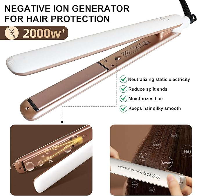 Flat Iron Hair Straightener Ultra-Thin Nano Titanium 1 ¼ inch Thin Hair Iron 10-Second Heat-up Auto Shut-Off 2-in-1 Hair Straightening and Flat Iron Curler with Transparent LED Display