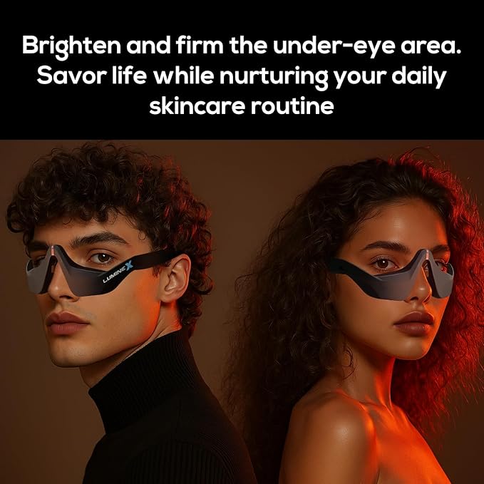Under-Eye Red Light Therapy Device &amp Microcurrent Eye Massager Puffiness Eye Bags - Red Light Therapy Glasses for Reducing Wrinkles and Fine Lines