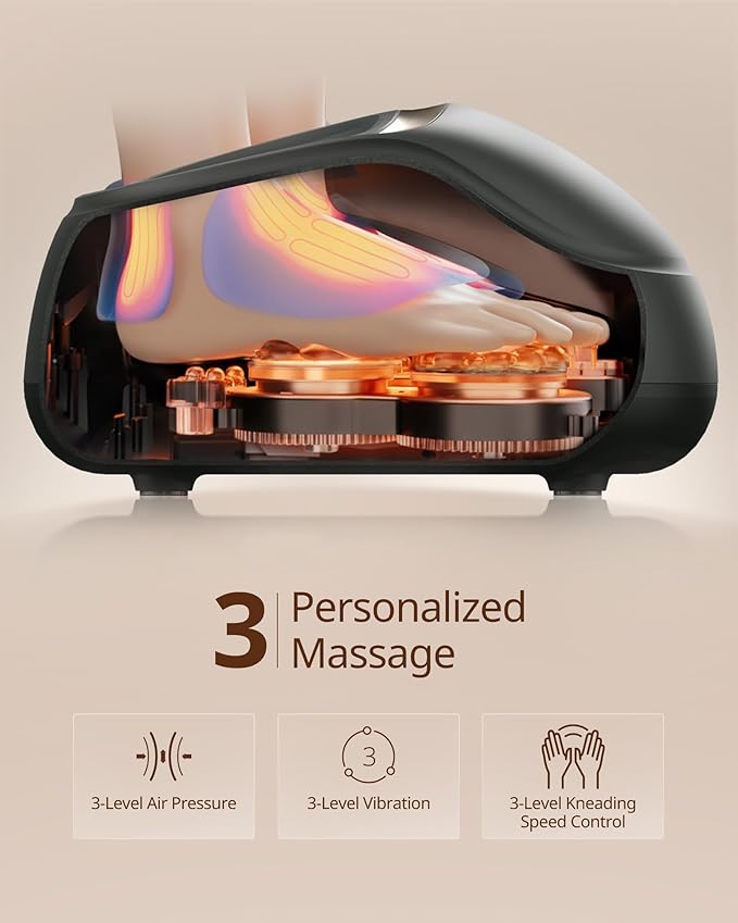 4-in-1 Shiatsu Foot Massager with Heat Deep Kneading Air Compression Vibration FSA Eligible HSA Eligible for Neuropathy Plantar Fasciitis Pain Relief Gift for Women &amp Men Size Up to 14