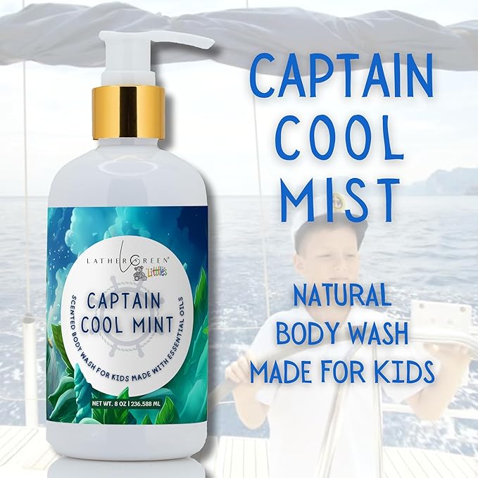 Kids Body Wash – Plant Based Gentle Moisturizer with Shea Butter – Safe for Sensitive Skin – Captain Cool Mist – 3 Pack (8 oz Each)