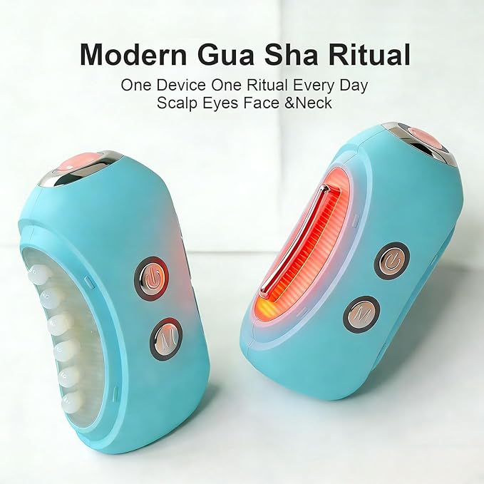 Face Massager Tool with Red Light Therapy for Face Jade＆Rose Quartz Microcurrent Facial Device with Vibration＆7-Color LED Warm Heat Gua Sha Facial Tools for Lifting De-Puffing Lymphatic Drainage