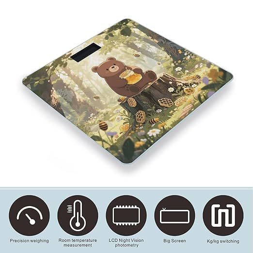 Butter-Loving Bear Scale for Body Weight Sturdy Tempered Glass Weighing Scales with LCD Display Accurate Digital Bathroom Scale Convenient Body Fat Smart Scales Easy Read