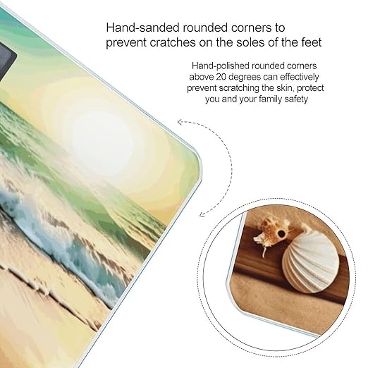Ocean Beach Theme Weight ScaleClear LED Display Bathroom Digital Weighing ScaleTempered Glass Digital Bathroom Scale for Body Weight Capacity Up to 400 Lbs