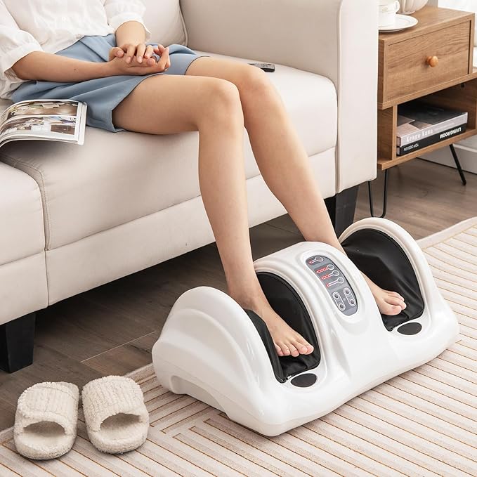 COSTWAY Foot Massager Electric Shiatsu Foot Massage Machine for Leg Calf Ankle Plantar Fasciitis Nerve Pain Therapy Deep Kneading Rolling Massage with Remote 4 Massage Modes White
