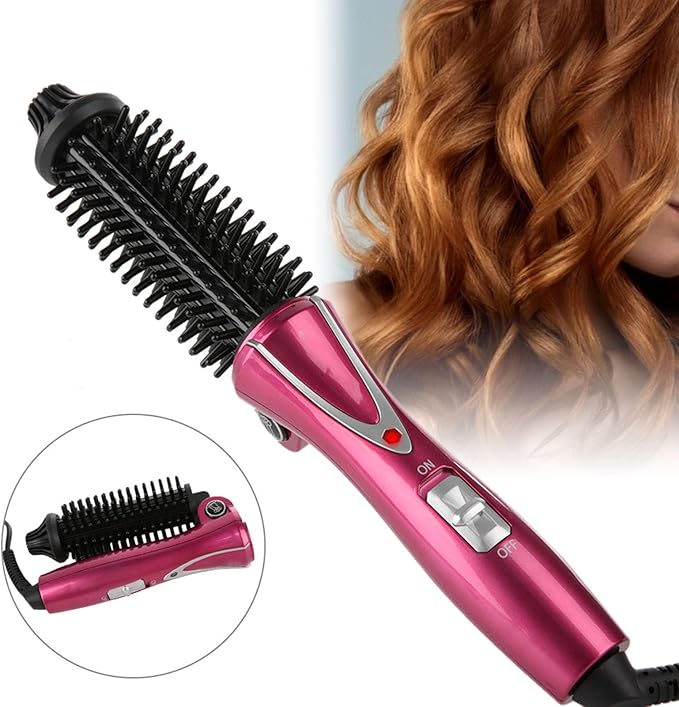Heated Styling Brush - Hair Curler Brush Electric Professional Anti Scald Curling Brush with Instant Heat Up Electric Curl Wand for All Hair Types (A)