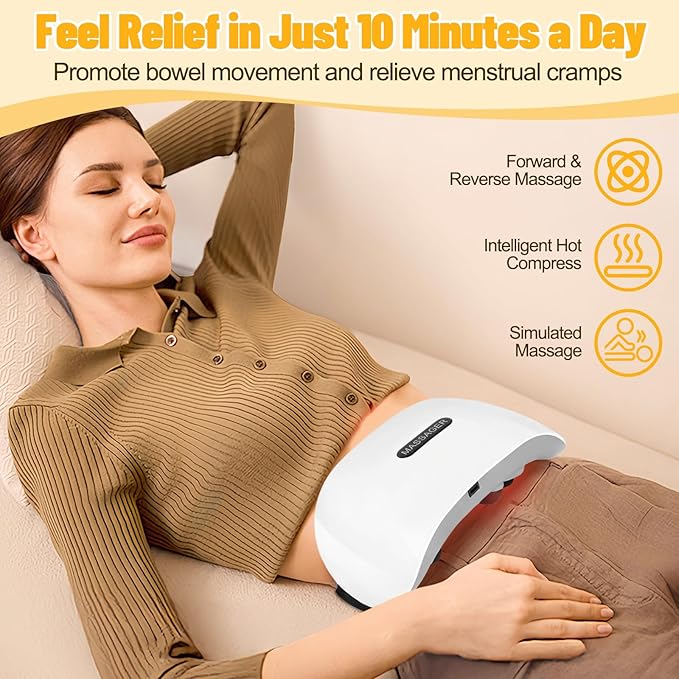 Electric Abdominal Massager Stomach Massager for Digestion Abdominal Cellulite Massage with Heat for Relieves Discomfort Caused by Bloating Constipation Stomach Pain Rechargeable 3 Modes