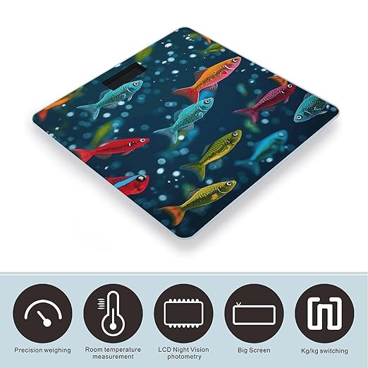 Underwater Colorful Minnows Bathroom Scale for Body Weight Bathroom Weighing Scale with Backlit LCD Display Highly Accurate Measures Weight Up to 180kg