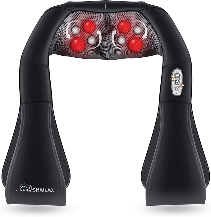 Snailax Shiatsu Neck and Shoulder Massager - Back Massager with Heat Deep Kneading Electric Massage Pillow for Neck Back ShoulderFoot Body Pain Relief