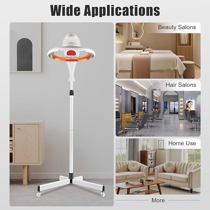 Stand Hair Dryer 950W Orbiting Rotating Hair Processor Hair Dryer Accelerator Hair Steamer with Swivel Caster Rolling Base for Salon Spa and Home Hair Care (White)