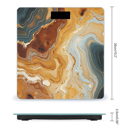 Marble Modern Art Scale for Body Weight Anti-Slip Digital Bathroom Scale Sturdy Toughened Glass Weighing Scales High Precision Safe Rounded Corners Smart Scales