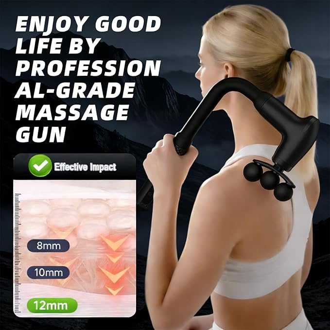 Massage Gun with Upgraded Extension Handle Massage Gun Deep Tissue - Back Massager for Pain Relief Deep Tissue Muscles/Neck/Shoulders/Waist/Legs Massager 5 Replaceable Heads &amp 9 Speed Levels(Bl