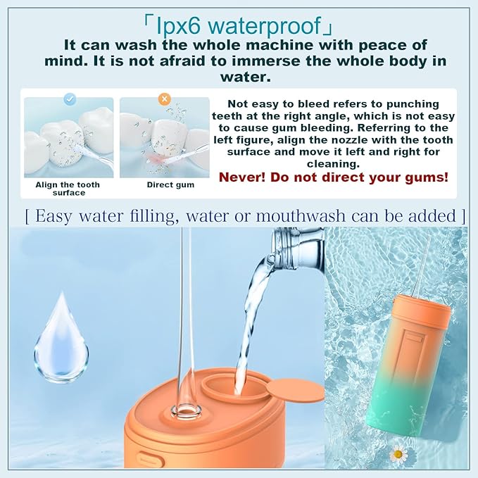 Mini Portable Water Flosser Water Teeth Cleaner Pick with Telescopic Water Tank 3 Modes &amp IPX7 Waterproof Home &amp Travel Oral Irrigator for Teeth. (Pink)