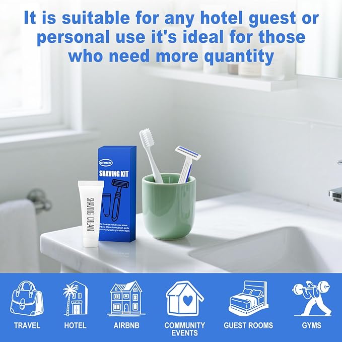 Shave Kit in Bulk Twin Blade Razors with Protective CapDisposable Razors in Bulk Shaving Cream for Hotel Airbnb Homeless Shelter Camping and Travel (60)