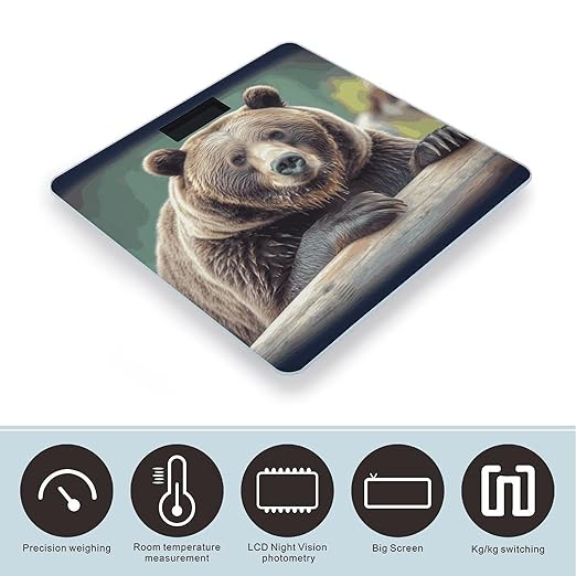 Grizzly Bear Weight Scale Digital Electronic Scales Bathroom Scale Larg LCD Backlight Display High Precision MeasurementsTempered Glass