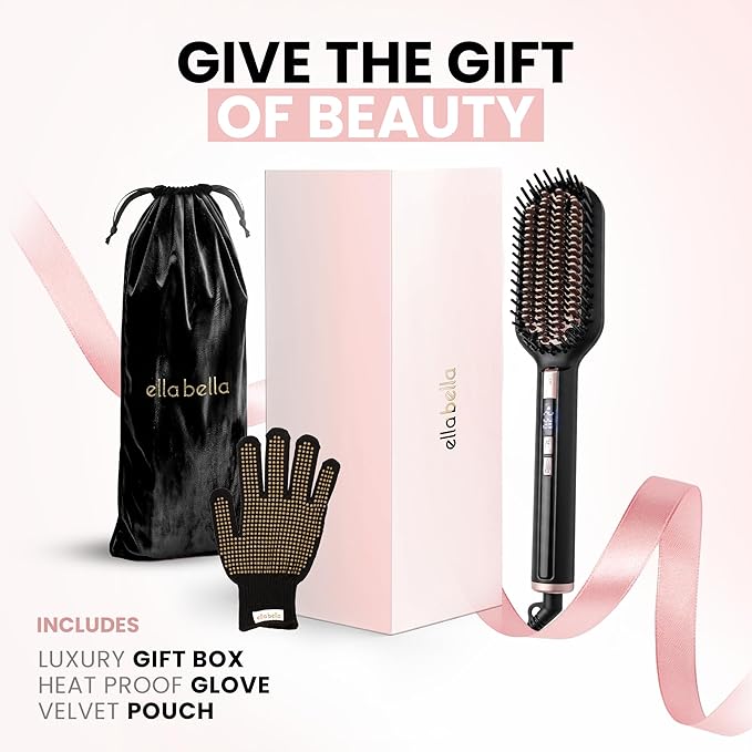 ELLA BELLA® Hair Straightening Brush • Heated Straightener Brush Comb • Straightens in 1 Pass • Ionic Technology for Healthier Hair • Suitable for All Types
