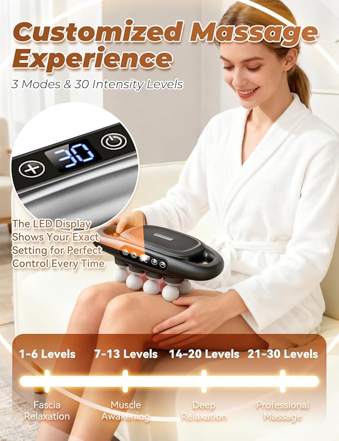 Veloreva Massager - 16 Head Massage Gun Deep Tissue for Pain Relief Pro Massager with 3 Modes &amp 30 Levels Back Massagers for Back Shoulders Legs Foot Body Fast Relief (White)