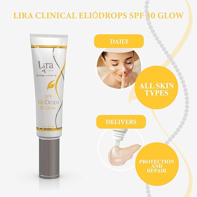 Lira Clinical EliōDrops SPF 30 Glow - 1 fl oz - 16% Zinc Oxide Physical Sunscreen for Face - UVA/UVB/HEV Broad Spectrum &amp Reef Safe Sunscreen Serum - for All Skin Types