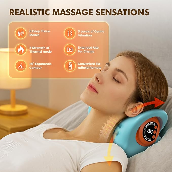 Neck Massager 2026 Portable Neck Traction DeviceCervical with Heating &amp Vibration–Relieve Muscle Tension4-in-1 Neck Customizable Massage Modes with Wireless Remote Control