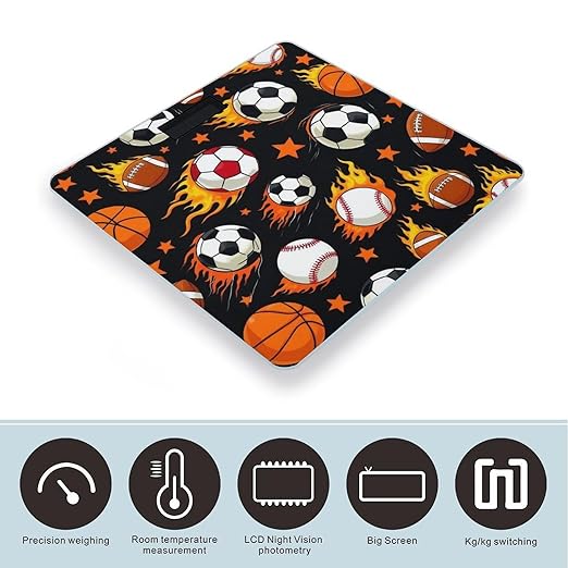 Women's Digital Bathroom Weighing Scale Automatic Switch Energy Saving Scale Smart Scale for Body Weight Fire Ball Soccer Basketball Baseball Football Sport