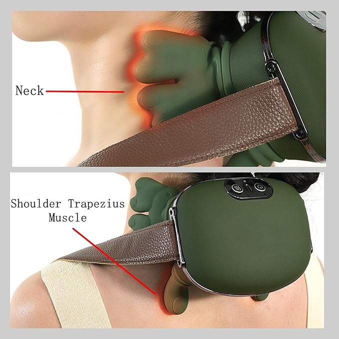 Shiatsu Neck Massager with Heat 4D Kneading Deep Tissue Electric Massager for Shoulder Neck Back Pain Relief Portable Rechargeable Cordless Muscle Relaxer for Home Office Travel Green