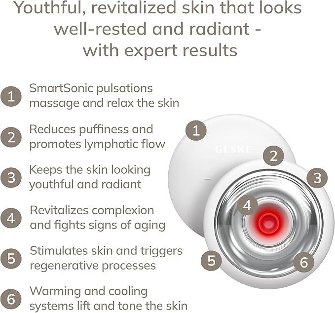 GESKE SmartAppGuided™ Sonic Cool &amp Warm Face &amp Body Massager | 9 in 1 | Electric Massager | Face &amp Body | Battery-Free Cooling &amp Warming | Firms Relaxes &amp De-Puffs Skin | with Sma