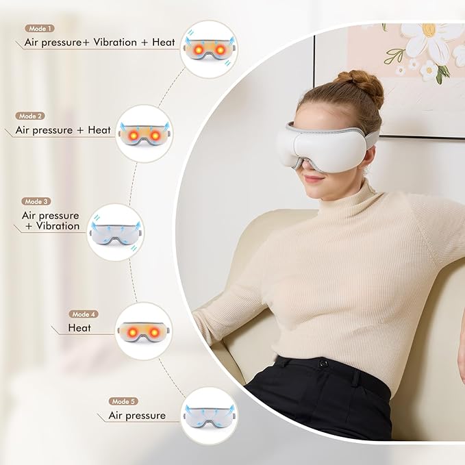 Eye Massager with Light-Blocking Design 2026 Upgraded Eye Massager with Heat 5 Modes &amp 180° Folding Design Sleep Gift for Office Travel Home Use Portable &amp Gifts for Women and Men