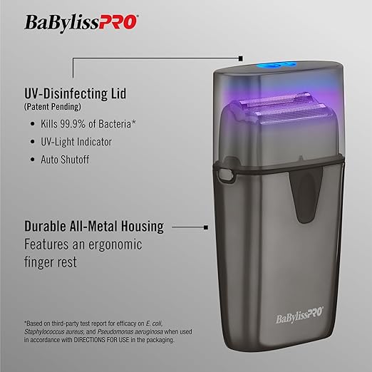 Bundle of BaBylissPRO UVFOIL Double Foil UV-Disinfecting Metal Shaver + BaBylissPRO UVFOIL Double Replacement Foil with Cutters
