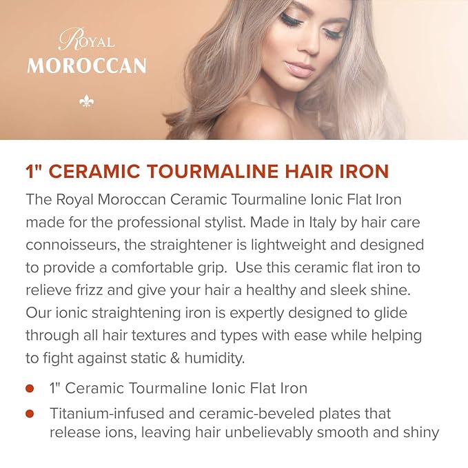 1“ Ceramic Tourmaline Ionic Flat Iron Hair Straightener for Women | Dual Voltage Flat Iron for Hair 450 Max | Professional Hair Straightener Made in Italy | 110 V – 240V