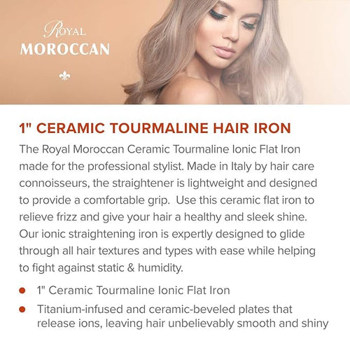 1“ Ceramic Tourmaline Ionic Flat Iron Hair Straightener for Women | Dual Voltage Flat Iron for Hair 450 Max | Professional Hair Straightener Made in Italy | 110 V – 240V