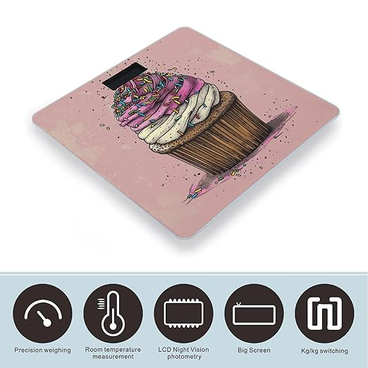 Digital Bathroom Scale for Body Weight Scale with Bright LCD Display High Accuracy Step-On Technology Auto On/Off Magenta Cupcakes Digital Scales 400 Lbs /180kg