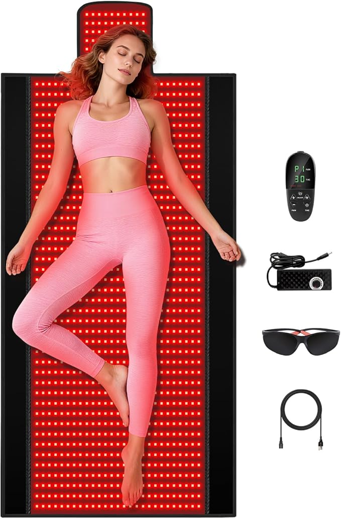 Red Light Therapy Mat 2in1 LEDs (660nm&amp 850nm) Red Light Therapy Blanket Premium Material Adjustable Timer &amp Intensity